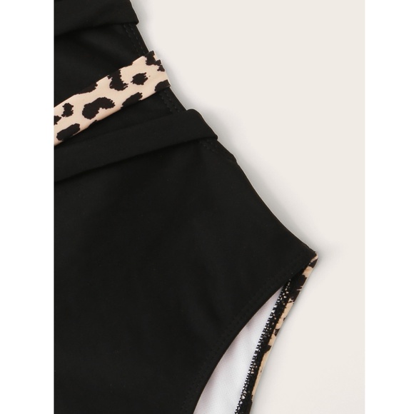Cheetah Print Deep V Tie Detail One Piece Swimsuit - Picture 7 of 16